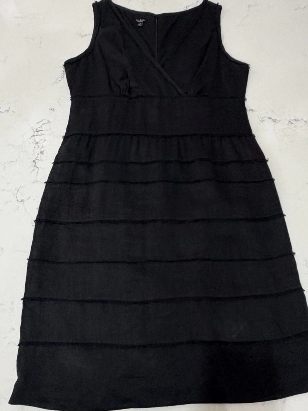 Talbots Black Sleeveless V-Neck Tiered Midi Dress